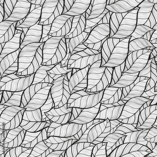 seamless background of black and white leaves vector illustration