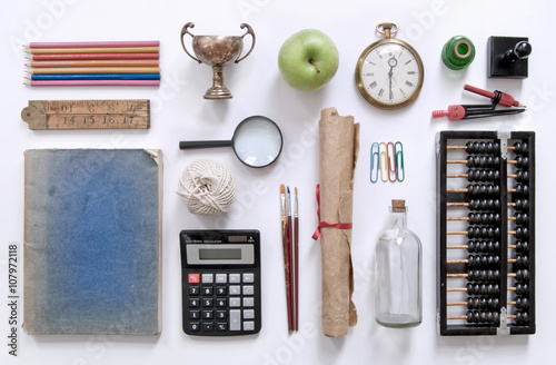 Stationery objects flat lay