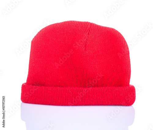 Red sports winter hat on a white background