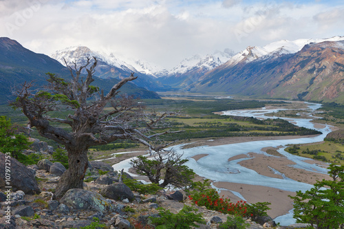 River landscape turns near the chalten, argentina photo