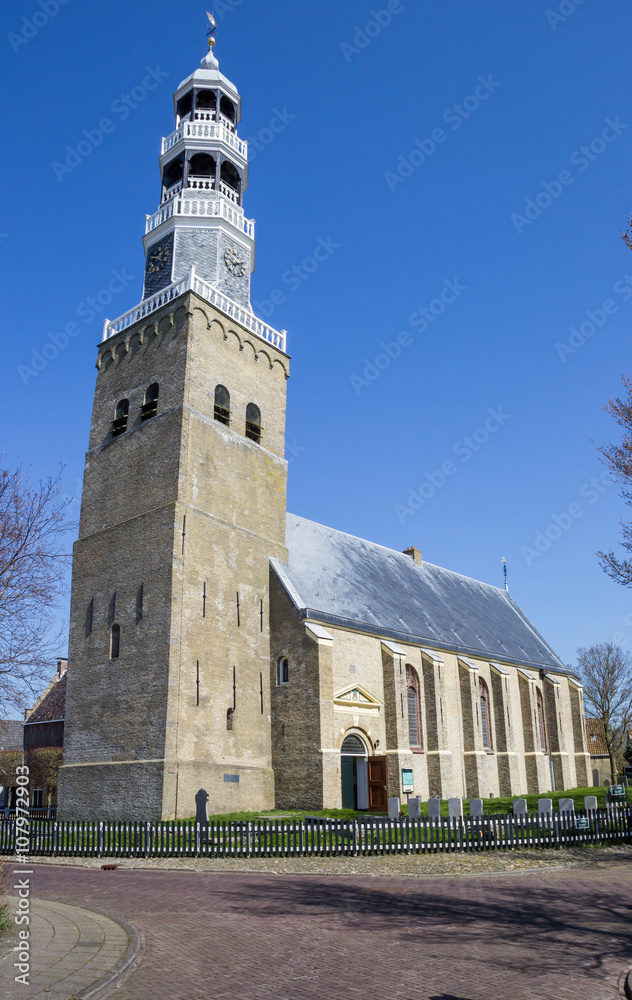 Fototapeta premium Church tower in historical city Hindeloopen