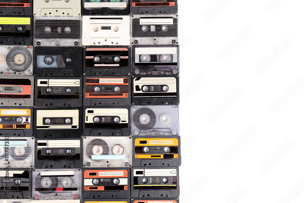 Obraz premium Collection of audio cassettes isolated on white