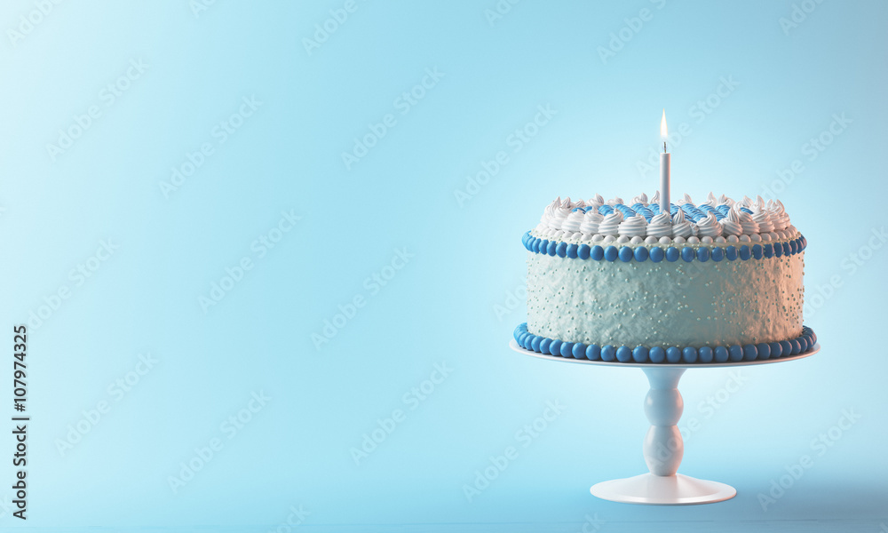 Illustrazione Stock Torta compleanno con candela azzurra bimbo
