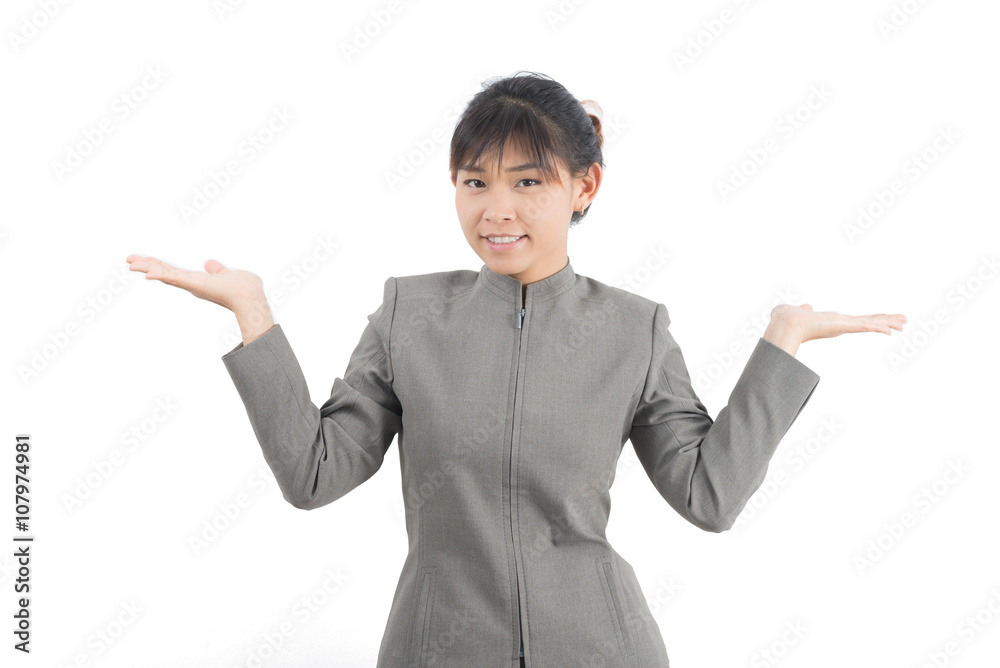 Asian office worker series : Presenting two empty hand Asian office worker series : Presenting two empty hand