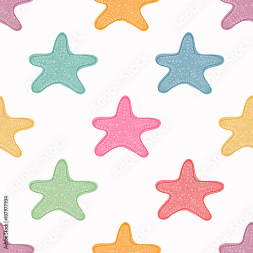 Sea stars seamless pattern background. Colorful starfish vector.