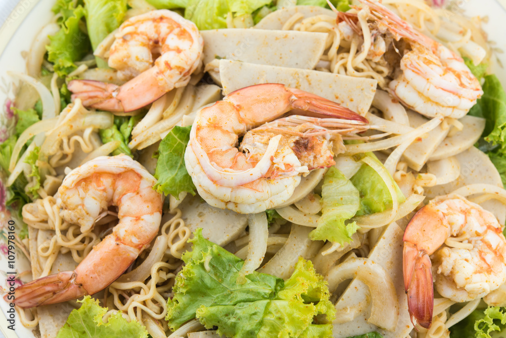 Spicy Shrimp Thai food yum spicy pork and shrimp with onion and lettuce. hot and spicy Spicy Shrimp Thai food yum spicy pork and shrimp with onion and lettuce. hot and spicy
