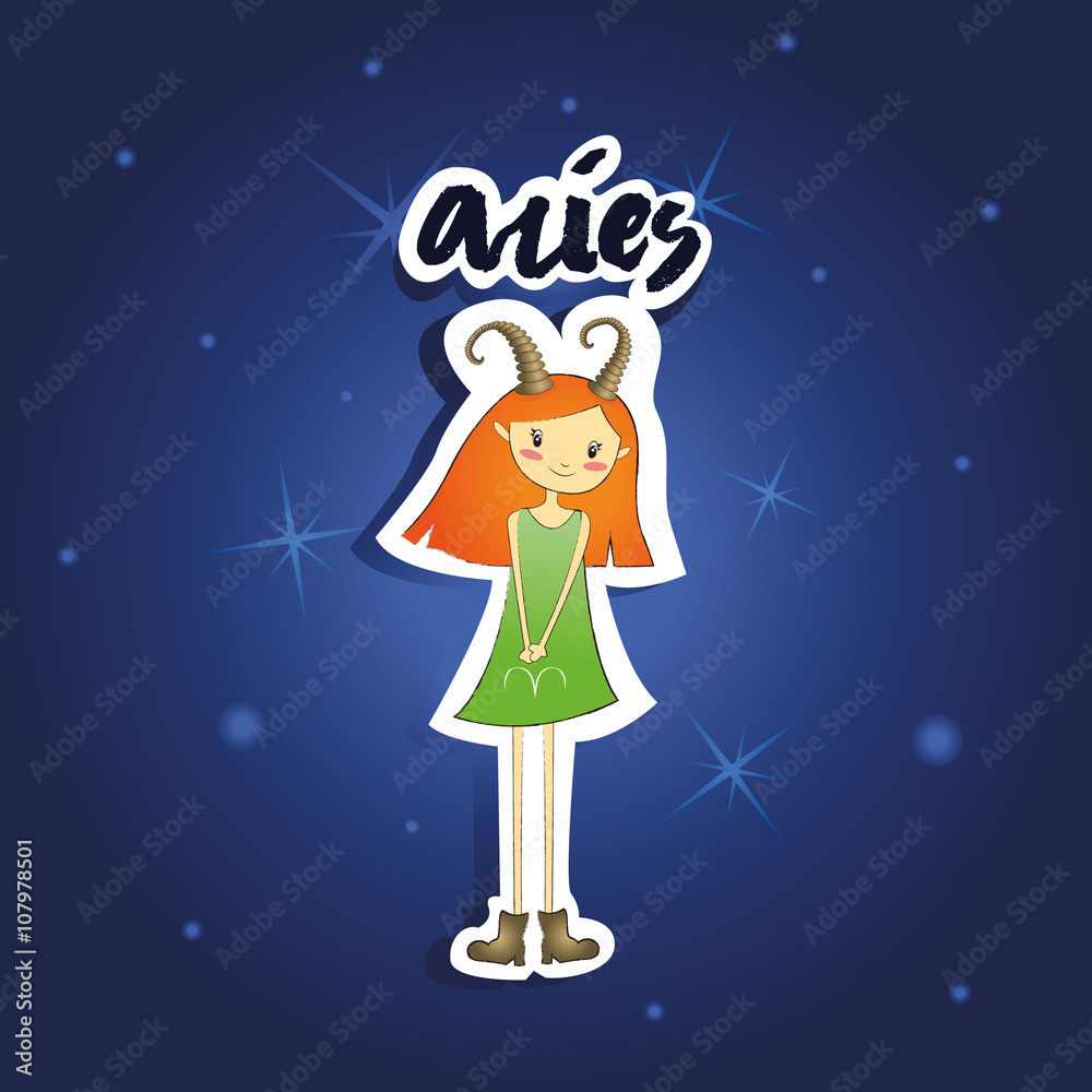 Cartoon Aries girl on starry night background Cartoon Aries girl on starry night background
