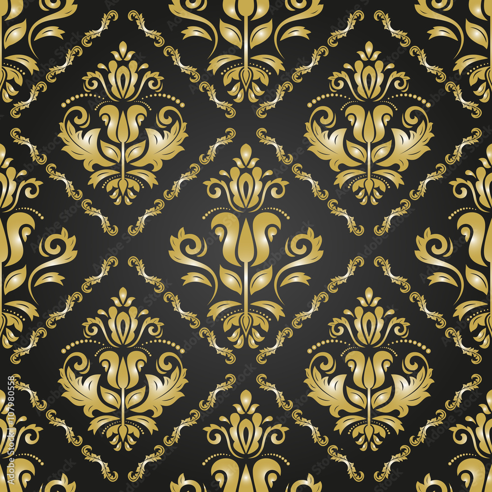 Seamless golden oriental ornament in the style of baroque. Traditional classic vector pattern Seamless golden oriental ornament in the style of baroque. Traditional classic vector pattern