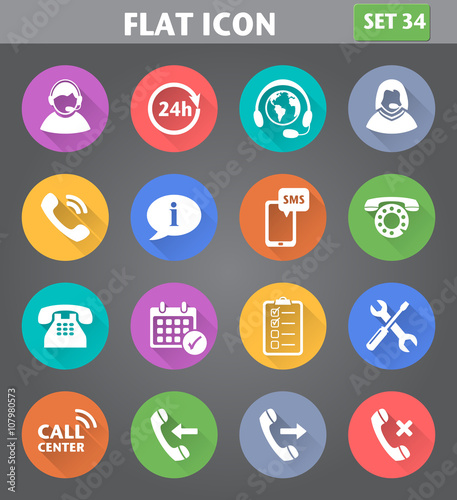 Vector application Call Center Service Icons set in flat style