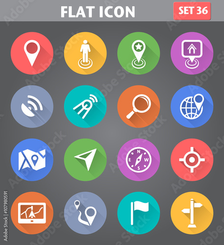 Vector application Location, Navigation and Map Icons set in fla