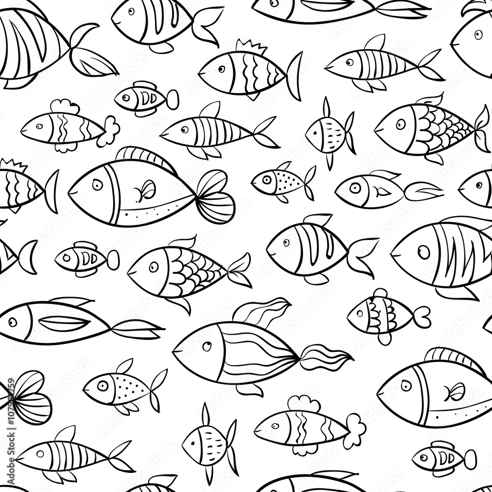 Hand drawn fish pattern. Hand drawn fish pattern.