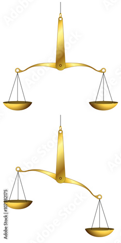 Vector illustration of golden weigh-scales isolated on white bac