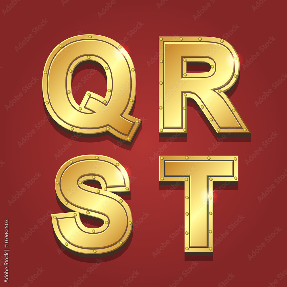 Gold letters alphabet font style. Q R S T Vector Gold letters alphabet font style. Q R S T Vector