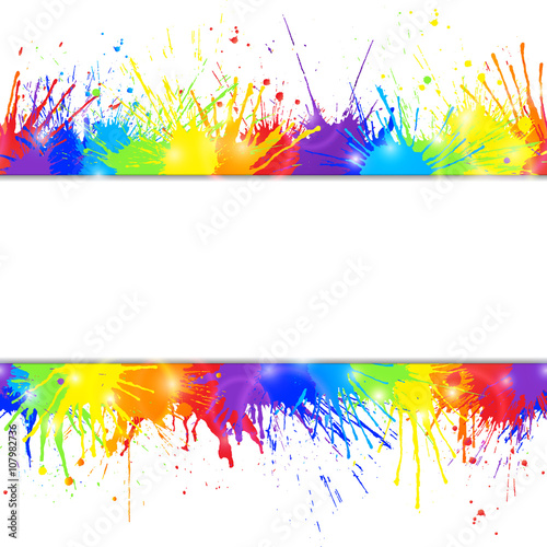 Bright seamless colorful background with rainbow colored paint splashes and space for text. Vector illustration.