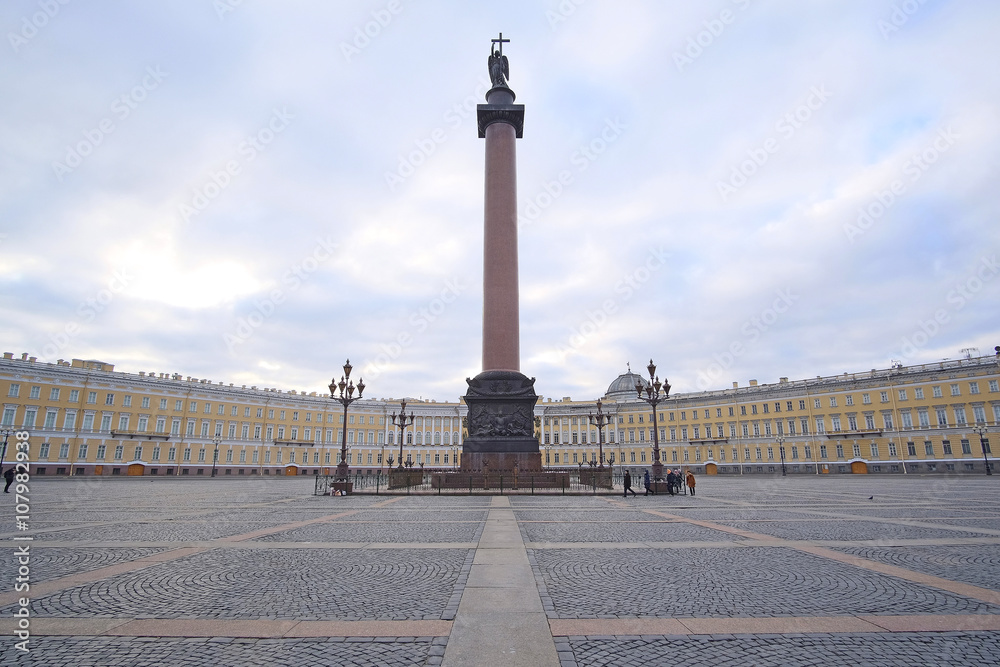 St. Petersburg, Russia - on March, 13, 2016: Alexander column in St. Petersburg, Russia.