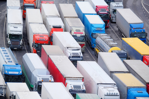 Obraz na płótnie Stockholm, Sweden - March, 16, 2016: trucks on a parking in Stockholm, Sweden w salonie