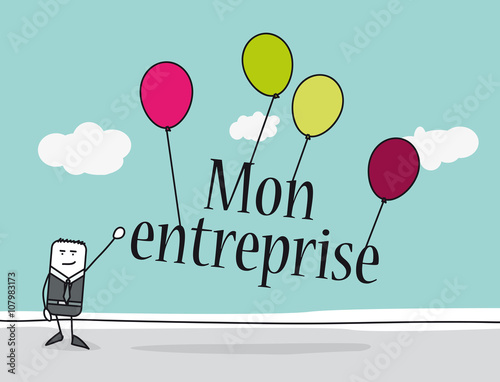 Faire décoller son business - Personnage qui fait décoller son entreprise avec des ballons