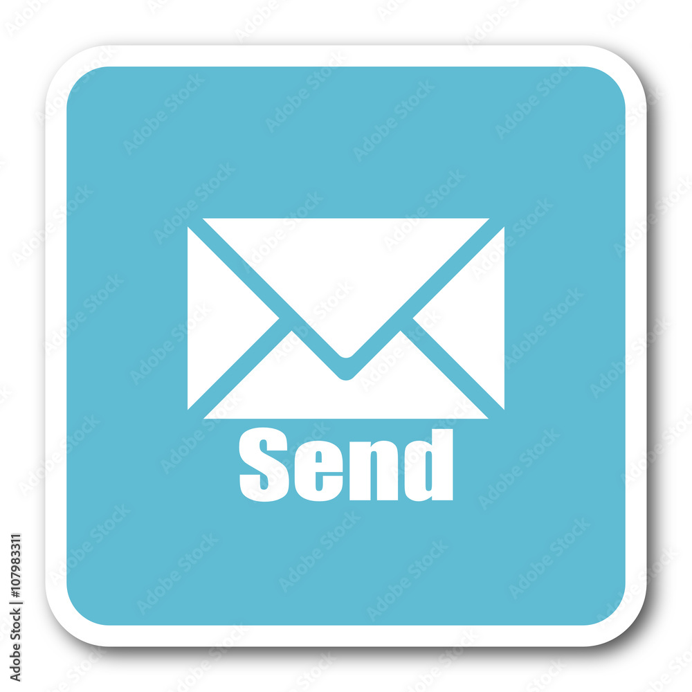 send blue square internet flat design icon