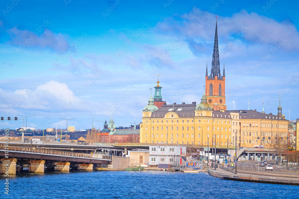 Obraz premium Stockholm, Sweden - March, 16, 2016: panorama of an old town of Stockholm, Sweden