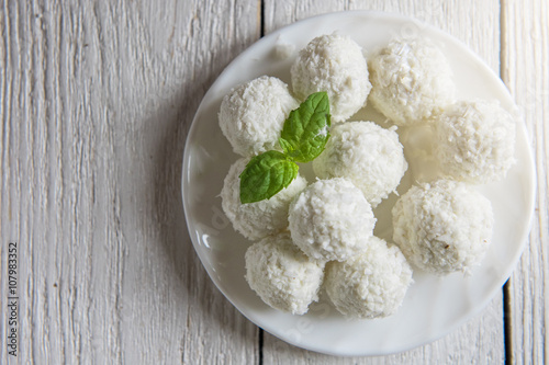 Homemade candies with coconut photo