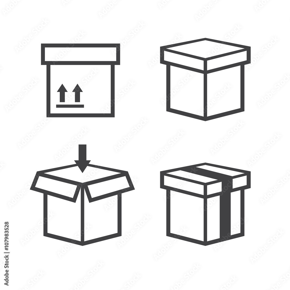 Vecteur Stock Line box vector icons. Box icon, package box, container  linear box, packaging and delivery box | Adobe Stock