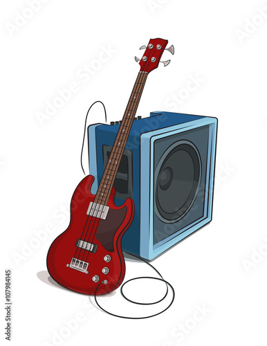 Bass and Amplifier colored illustration.