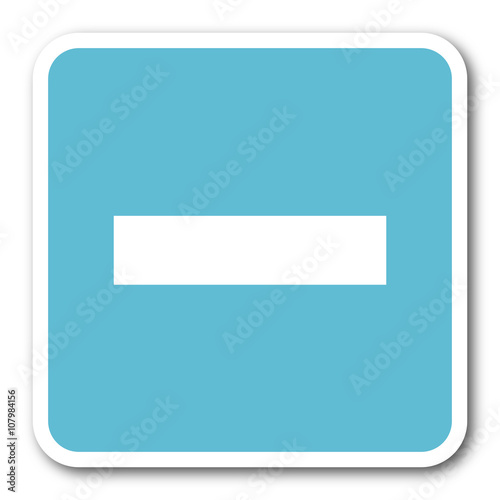 minus blue square internet flat design icon