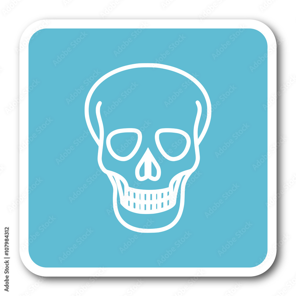 skull blue square internet flat design icon