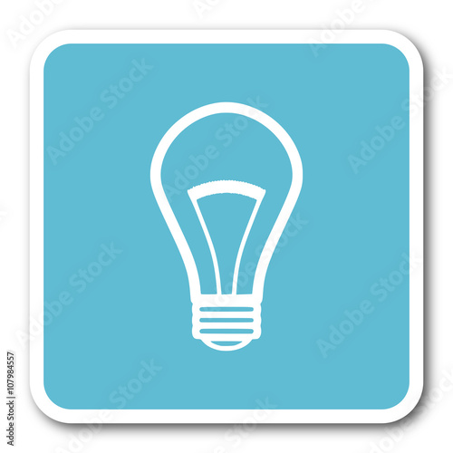 bulb blue square internet flat design icon