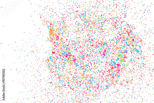 Abstract overlay background colorful confetti or paint splatter brush texture for Holi Festival and Carnival Celebrations. Random round glitter dots overlays for creative design projects