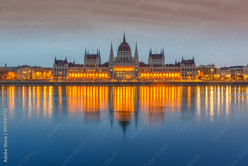 Parliament building at dusk, Budapest