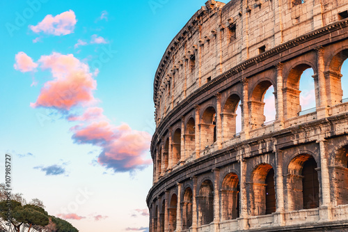 Fotografiet Colosseum at sunset in Rome, Italy