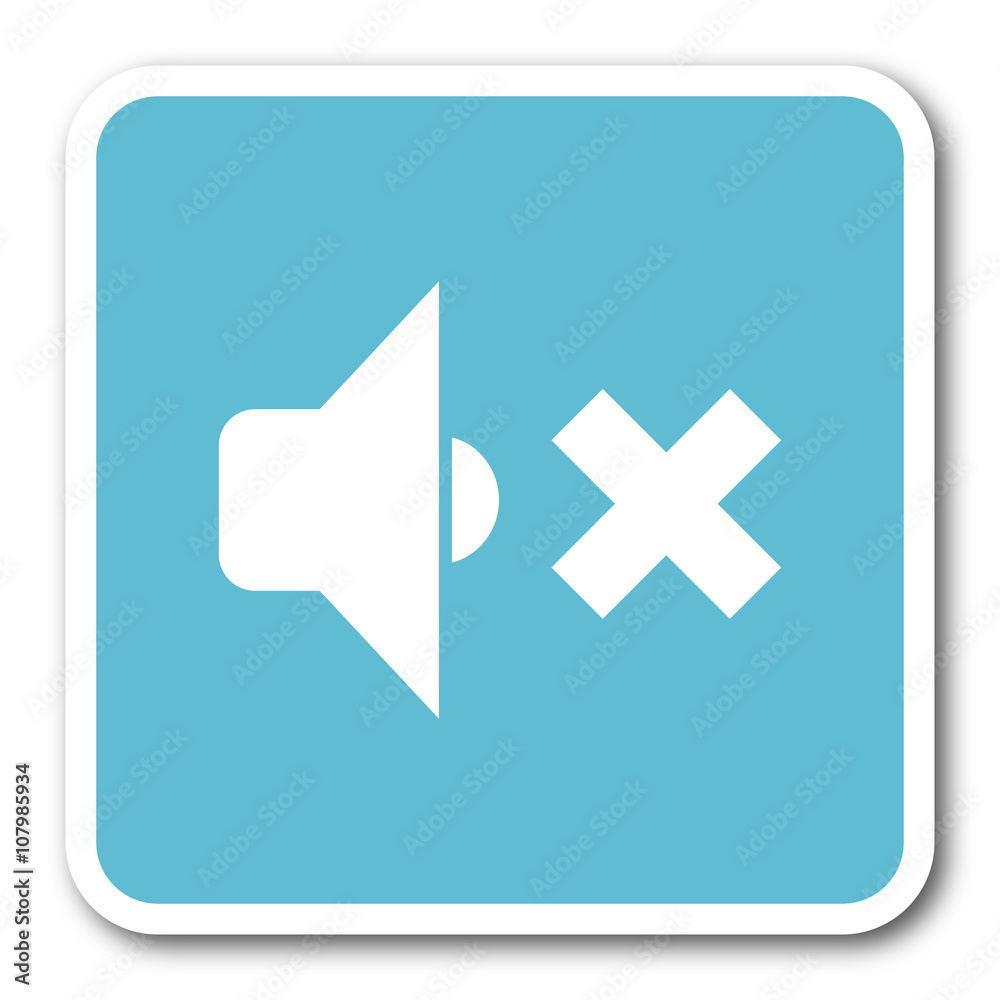 speaker volume blue square internet flat design icon
