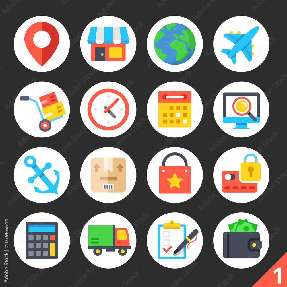 Round flat icons for web sites, mobile apps, web banners, infographics. Premium quality design illustrations. Delivery, shipping, ecommerce, logistics concepts. Modern vector icons set 1 Round flat icons for web sites, mobile apps, web banners, infographics. Premium quality design illustrations. Delivery, shipping, ecommerce, logistics concepts. Modern vector icons set 1