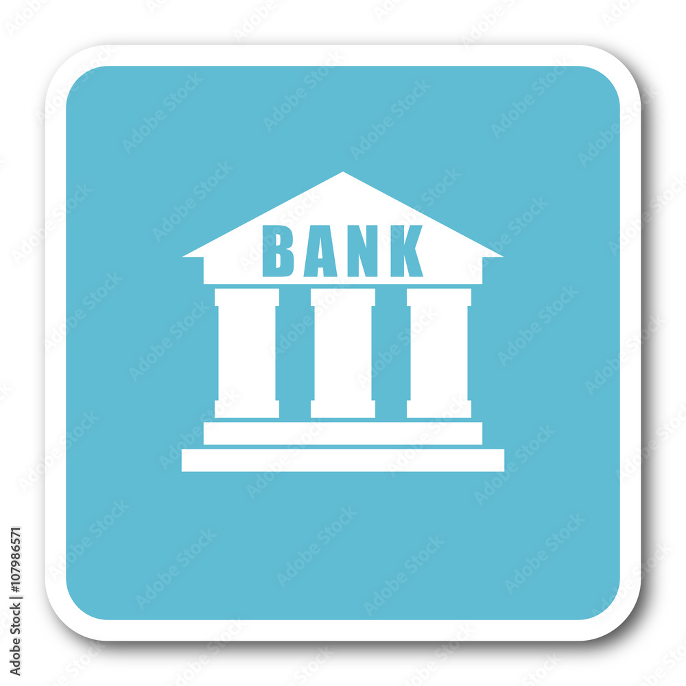 bank blue square internet flat design icon