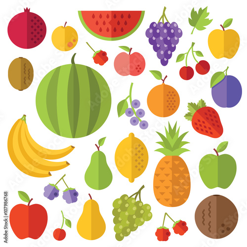Fruits flat icons set. Creative colorful flat design illustrations and concepts for web banners, printed materials, web sites, infographics