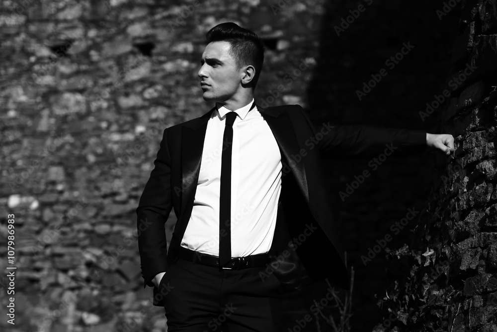 Elegant Handsome Man In Suit, Posing And Looking To Side, Standing On White  Background Stock Photo, Picture and Royalty Free Image. Image 105478990.