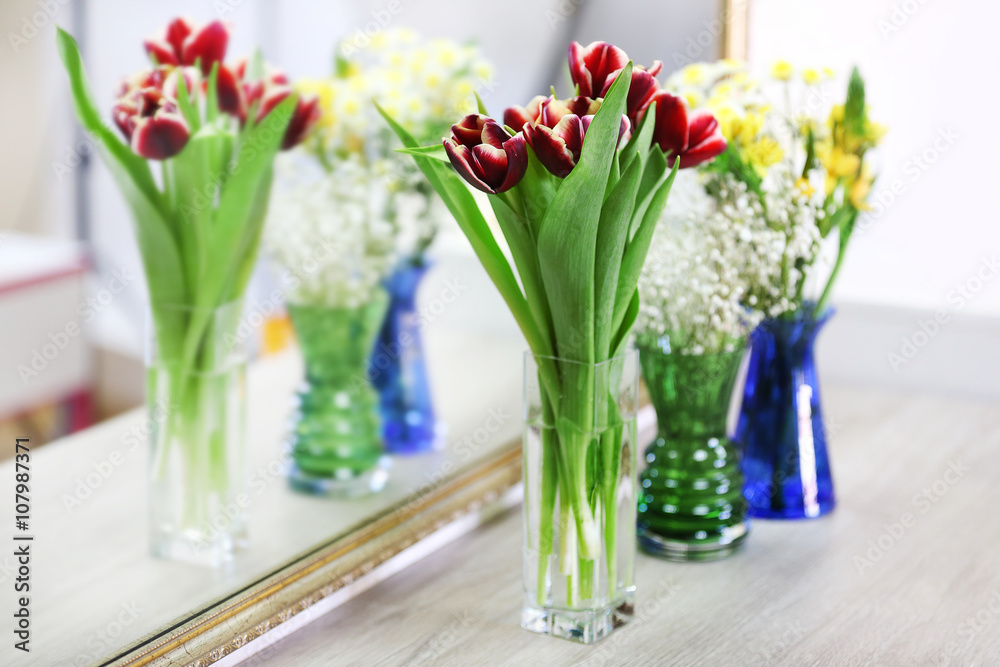 Bouquets of fresh flowers, close up