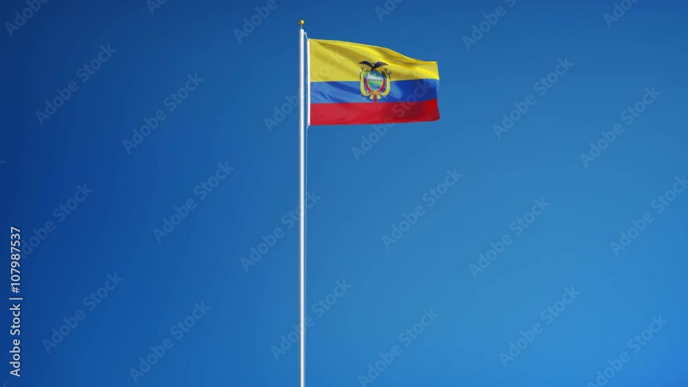 Ecuador flag waving in slow motion against clean blue sky, seamlessly looped, long shot, isolated on alpha channel with black and white luminance matte, perfect for film, news, digital composition Ecuador flag waving in slow motion against clean blue sky, seamlessly looped, long shot, isolated on alpha channel with black and white luminance matte, perfect for film, news, digital composition