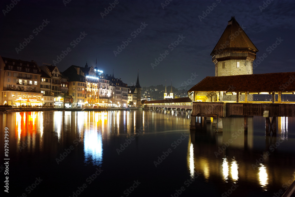 Amazing Night photos of Chapel Bridge in City of Lucern, Canton of Lucerne, Switzerland
