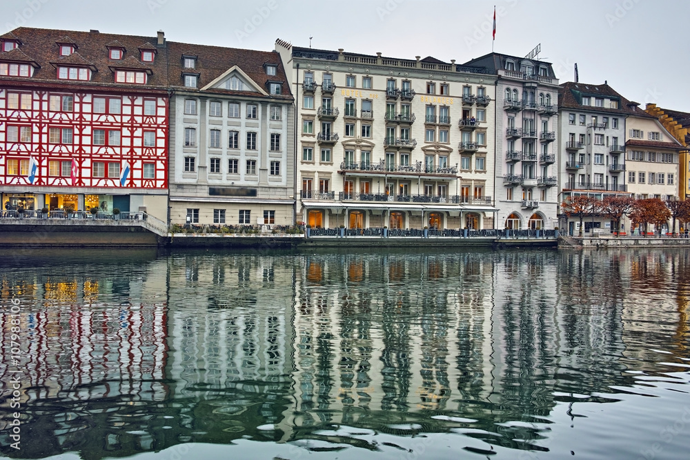 Amazig view of old town of Luzern and The Reuss River, Switzerland