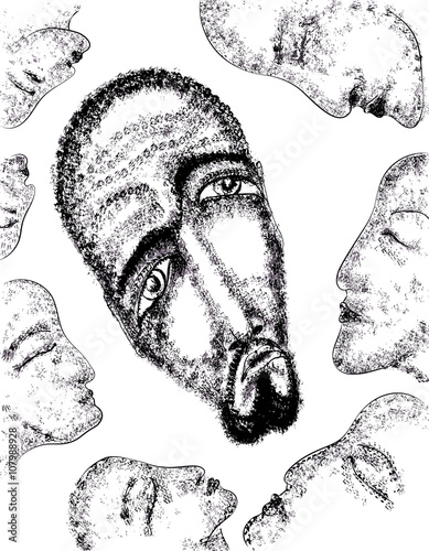 Portrait of a man. Sacred vector illustration. Mysterious, symbolic, shamanic, spiritual, esoteric, new age. Posters cards, stickers, t-shirt art.