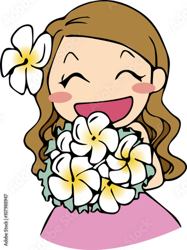 プルメリアの花束を持つフラガール