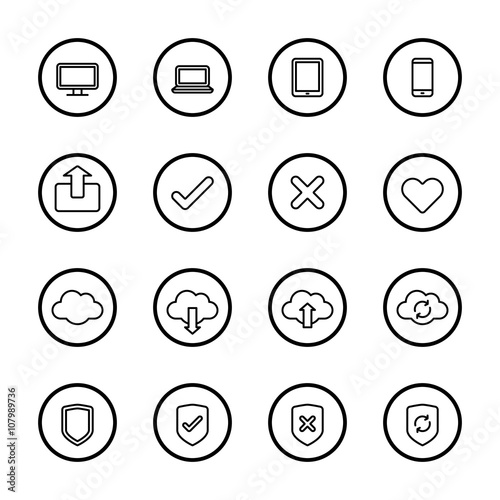 black line web icon set with circle frame for web design, user interface (UI), infographic and mobile application (apps)