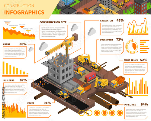 Building Construction Isometric Infographics 