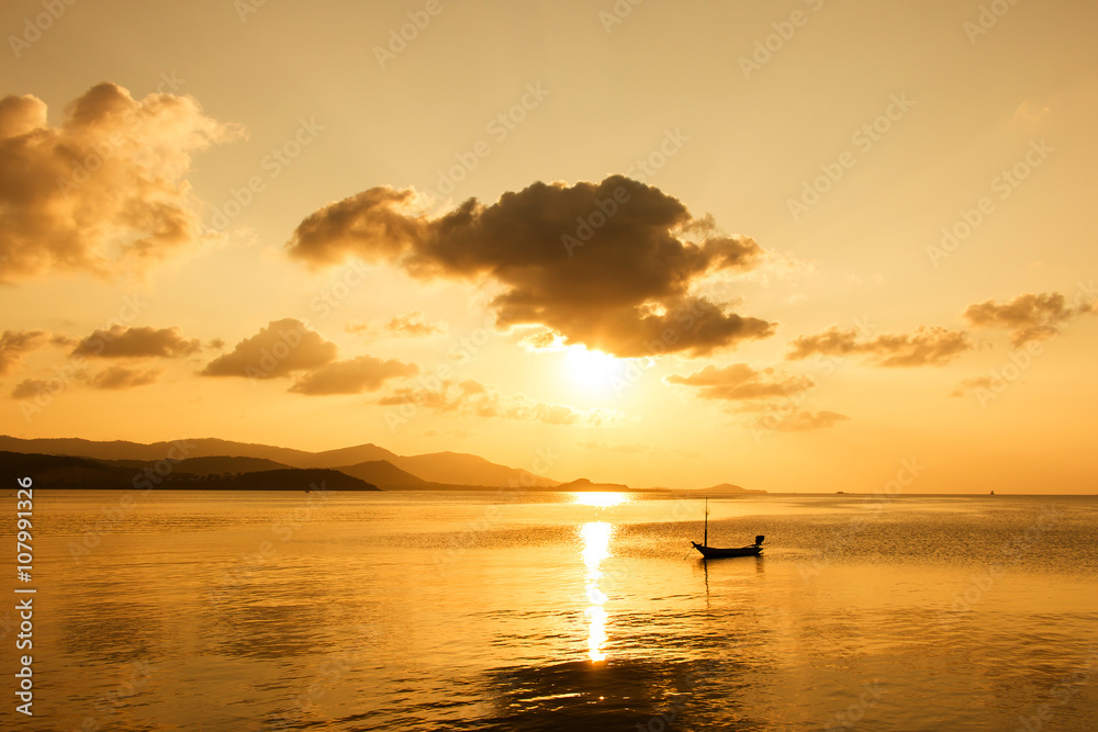 boat in the sea sunset background