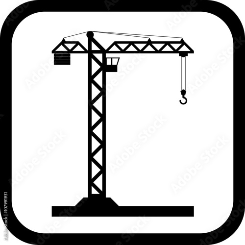 Black tower crane on white in black frame with rounded corners - Vector icon isolated