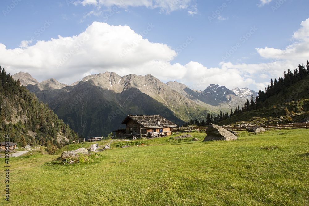 Alpine mountain hut in Austrian alps.