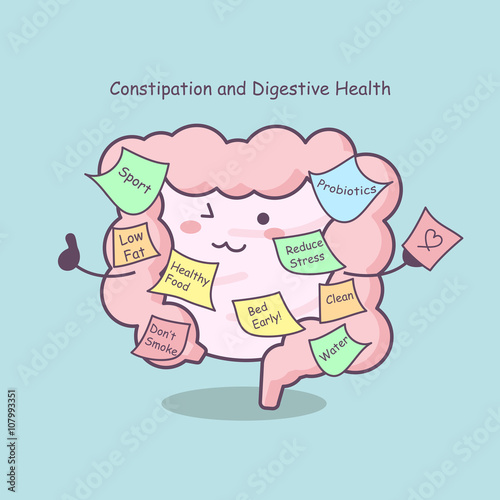 cute cartoon intestine with reminder