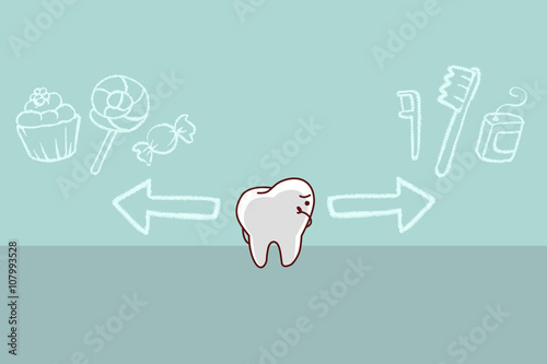 cute cartoon tooth think confused